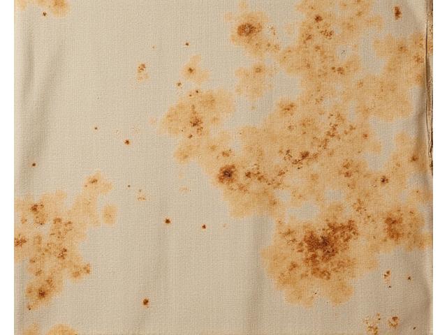 シミや色褪せがある古い着物の部分拡大。修復前の状態